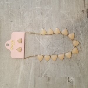 💕PEACH💕 Matching Necklace and Earring Set ~ Gold Chain Beige Pink Stones NWT